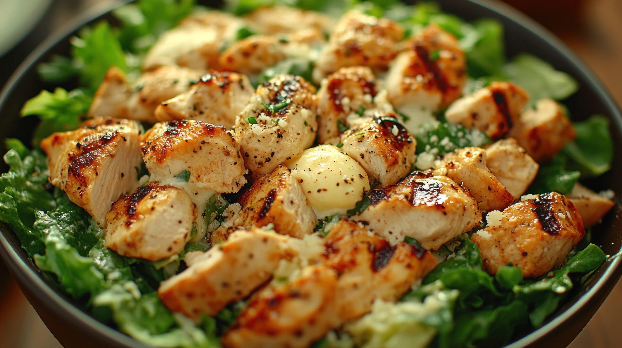 Grilled Chicken Caesar salad on a plate.
