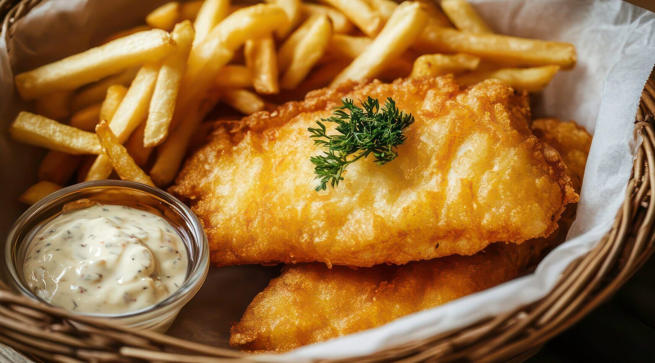 Shrimp plate with fries and ranch.