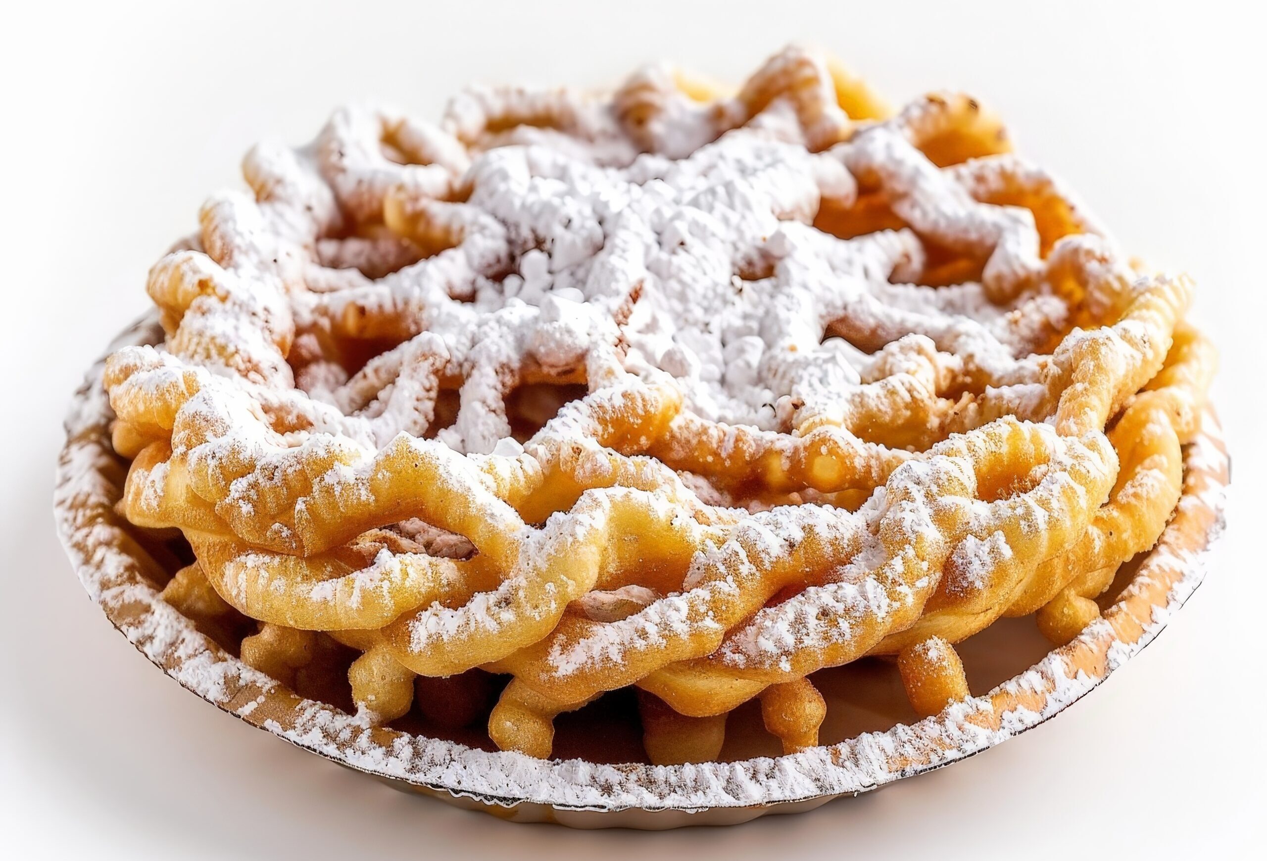 Funnel cake with sugar coated on top.