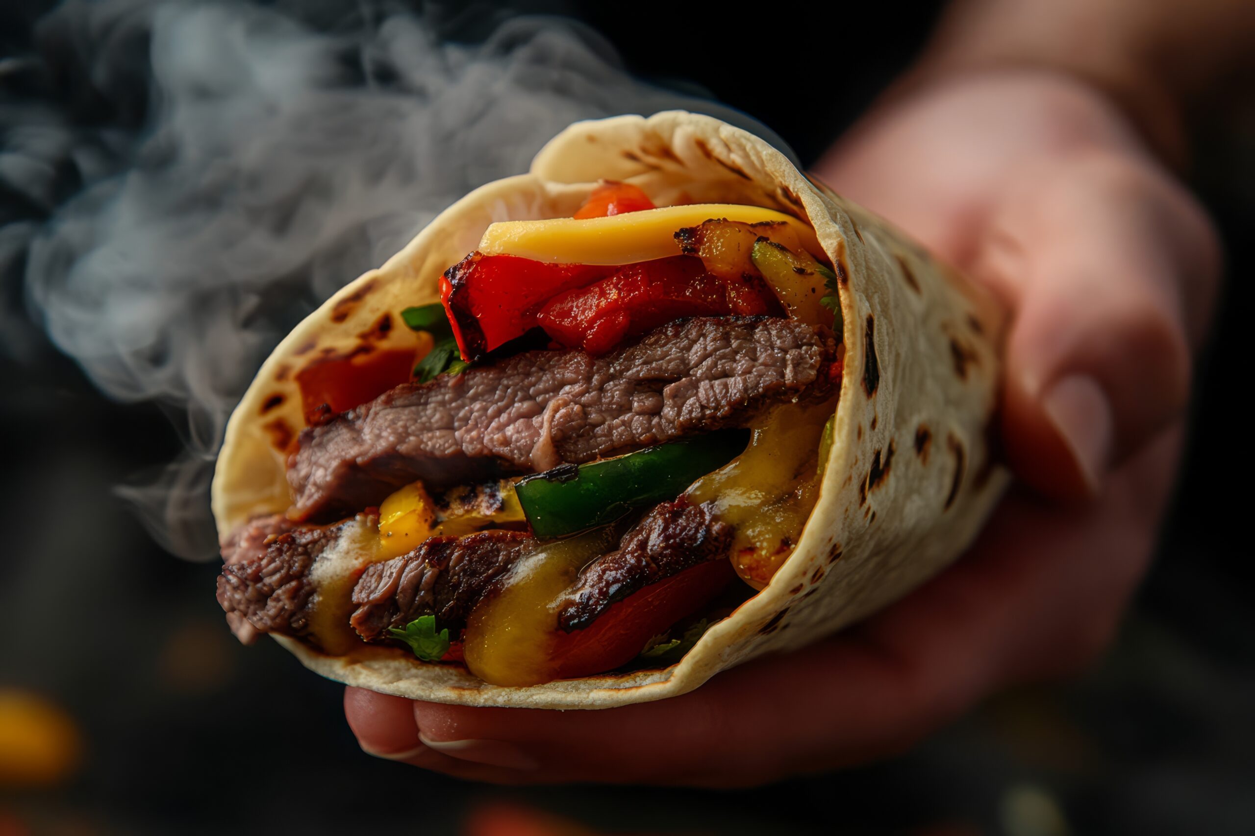 Steak fajita wrap with vegtables.