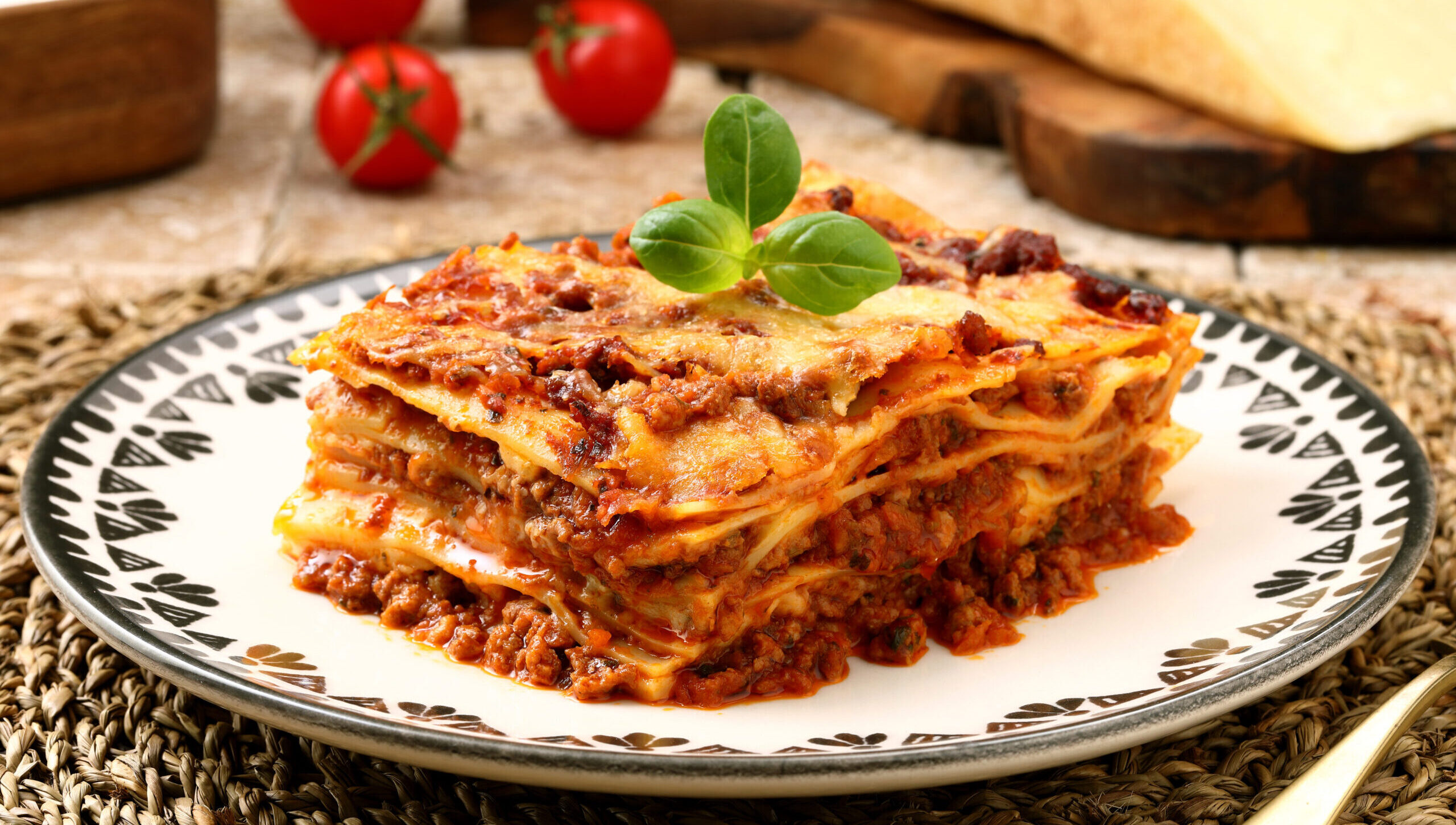 Lasagna stack on a plate.